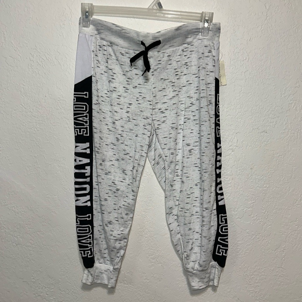 Bobbie Brooks Love Nation Space Dye Jogger Sweatpants White Gray Black Large NWT